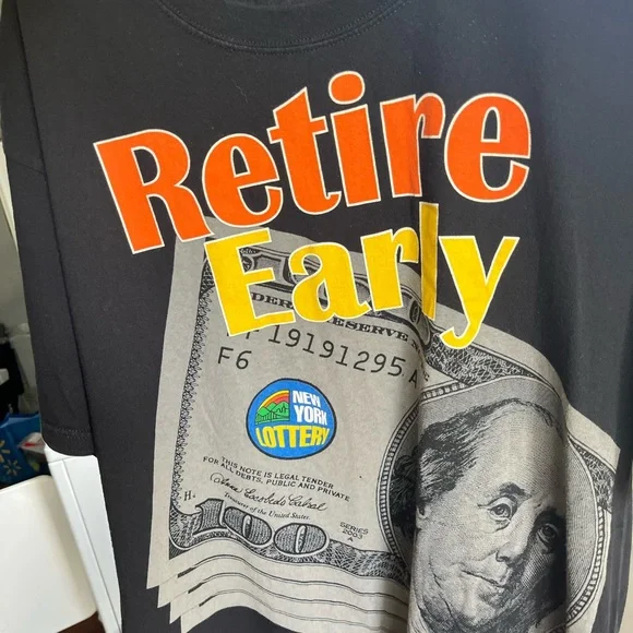 “Retire Early!” Vintage New York Lottery T Shirt 💸 - Picture 1 of 7